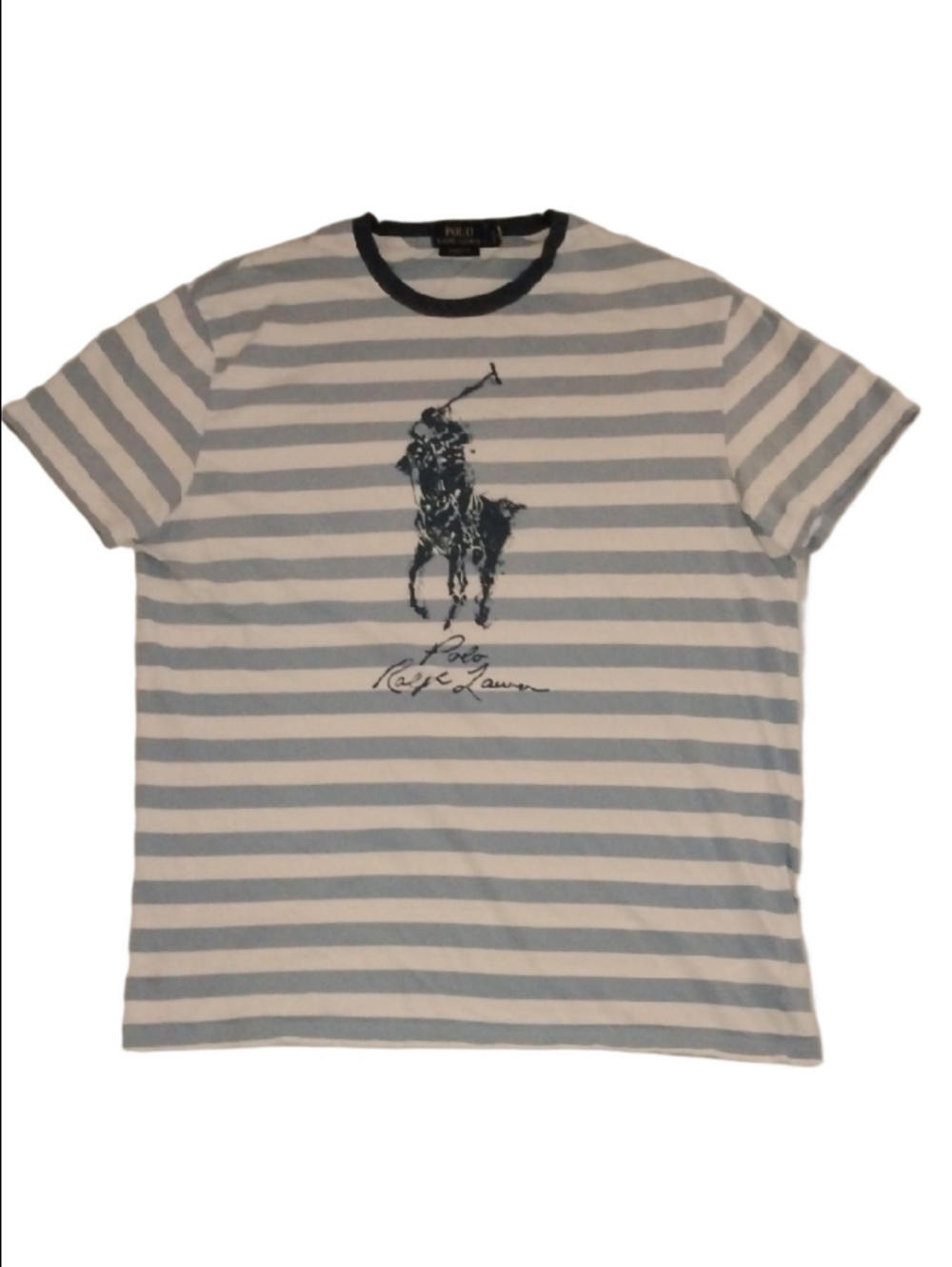 Ralph Lauren Striped Polo Player Short-Sleeve Tee - Light Blue/White